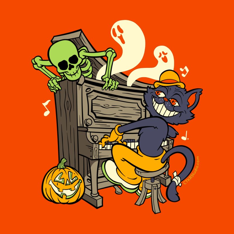 Black Cat Pianist and Halloween Ghouls