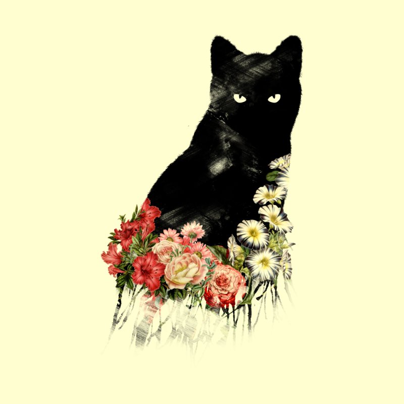 Black Cat Vintage Flower Good Luck