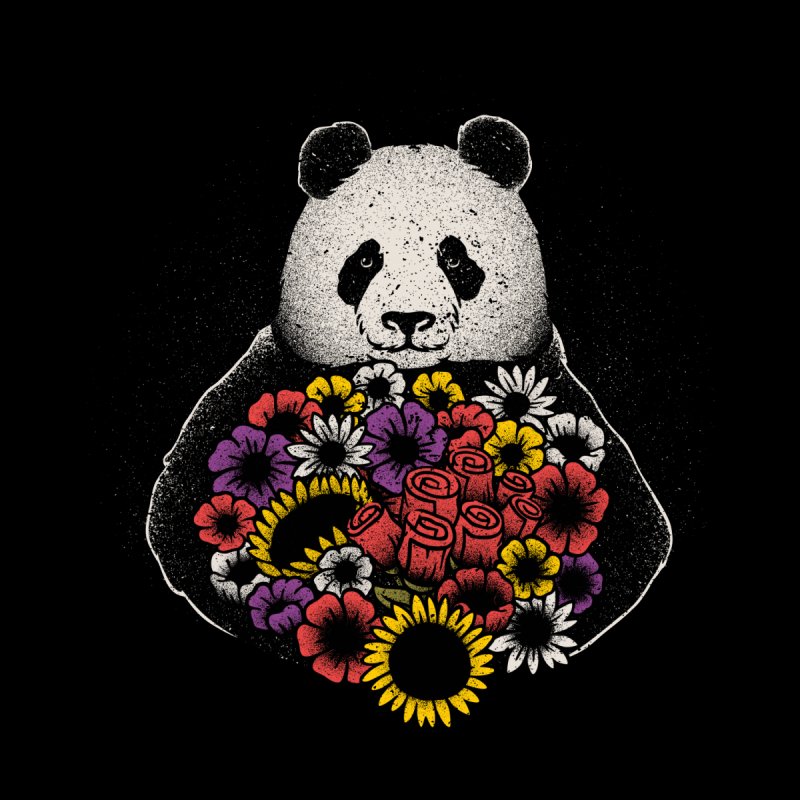 Black and White Panda With Flower
