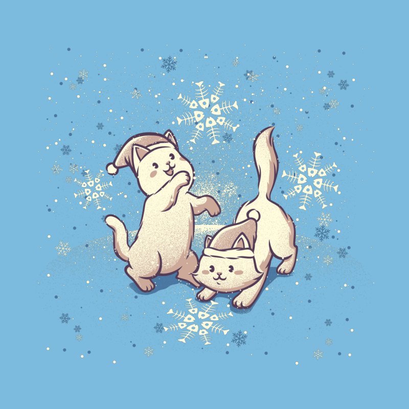 Cats Plaing With Snowflakes Xmas