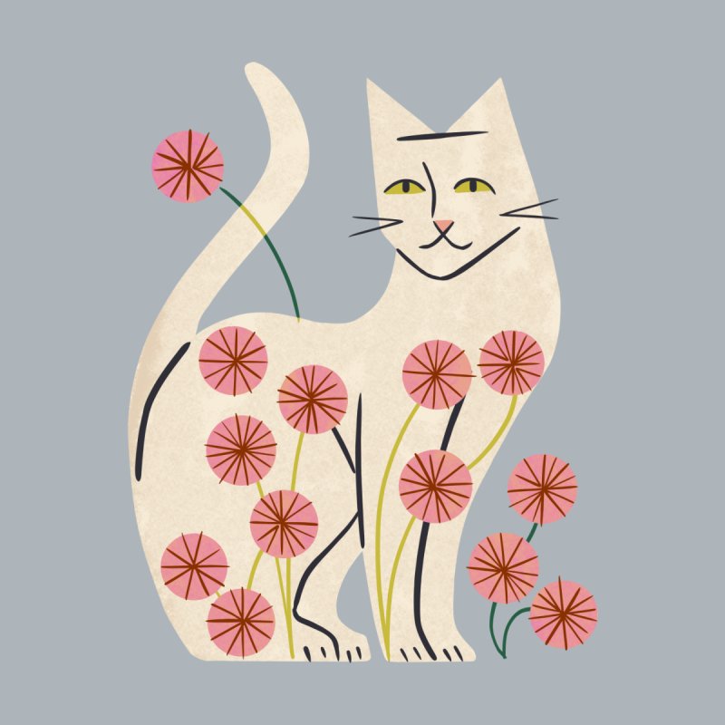 White Cat And Flowers